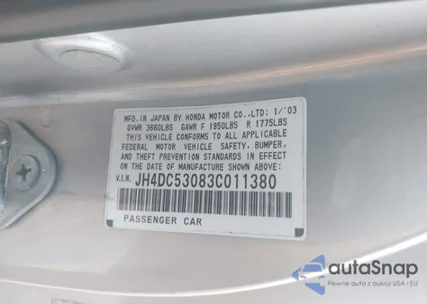 2003 Acura Rsx Type S z USA, uszkodzony, nr VIN JH4DC53083C011380